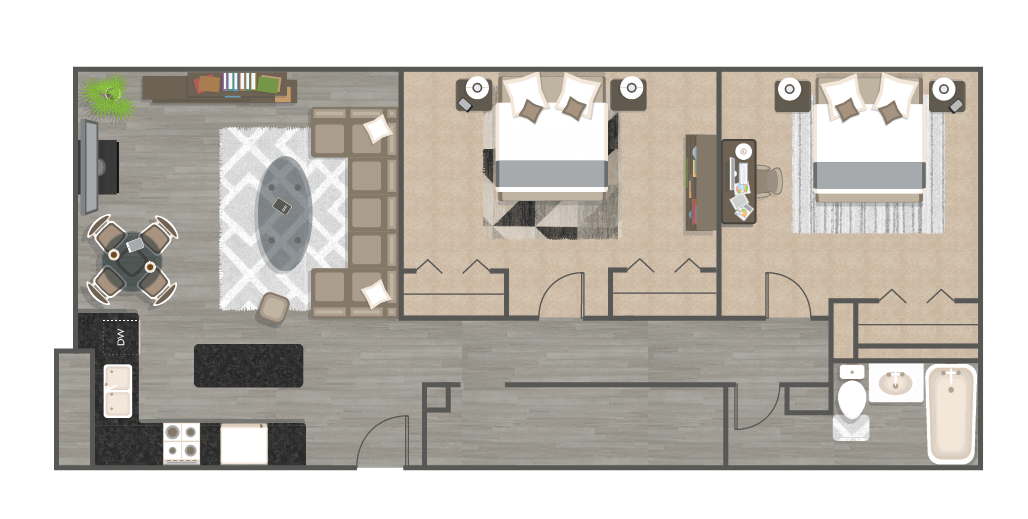 Two Bedroom One Bath - The Hudson floor plan